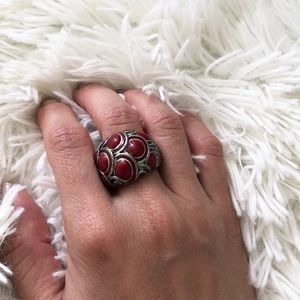 Vintage Silver Red Ring Size 6
